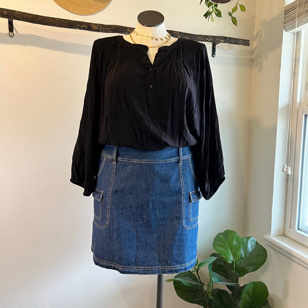 Croft & Barrow Black Button Boho Indie Blouse Top Size 3X NEW with tags